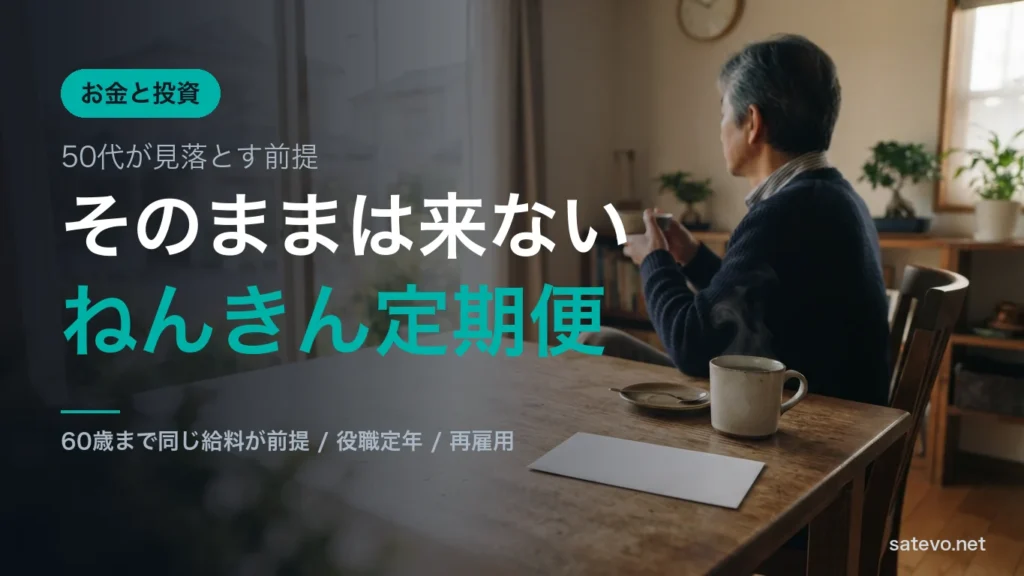 朝のダイニングで郵便物を前にコーヒーを飲む50代男性。ねんきん定期便の見方を解説する記事のアイキャッチ画像