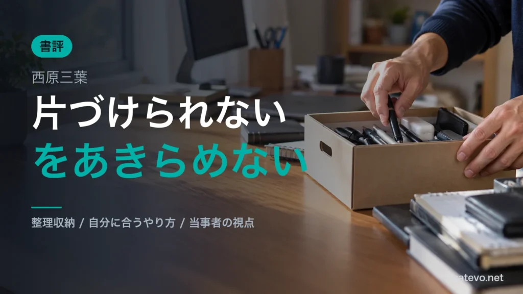 机の上の文房具を箱にまとめている手元。自分に合うやり方で片づけを進める場面