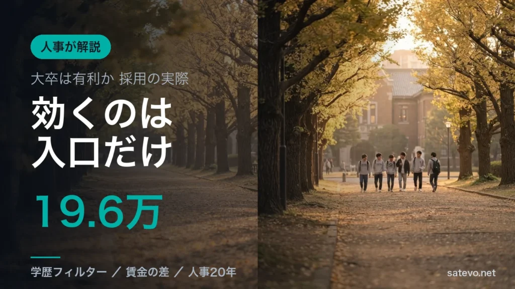 夕方の大学のいちょう並木を歩く学生たち。学歴と採用の関係を表すイメージ