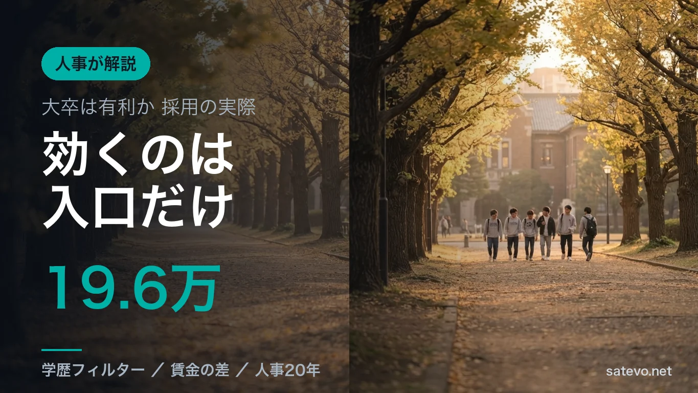 夕方の大学のいちょう並木を歩く学生たち。学歴と採用の関係を表すイメージ