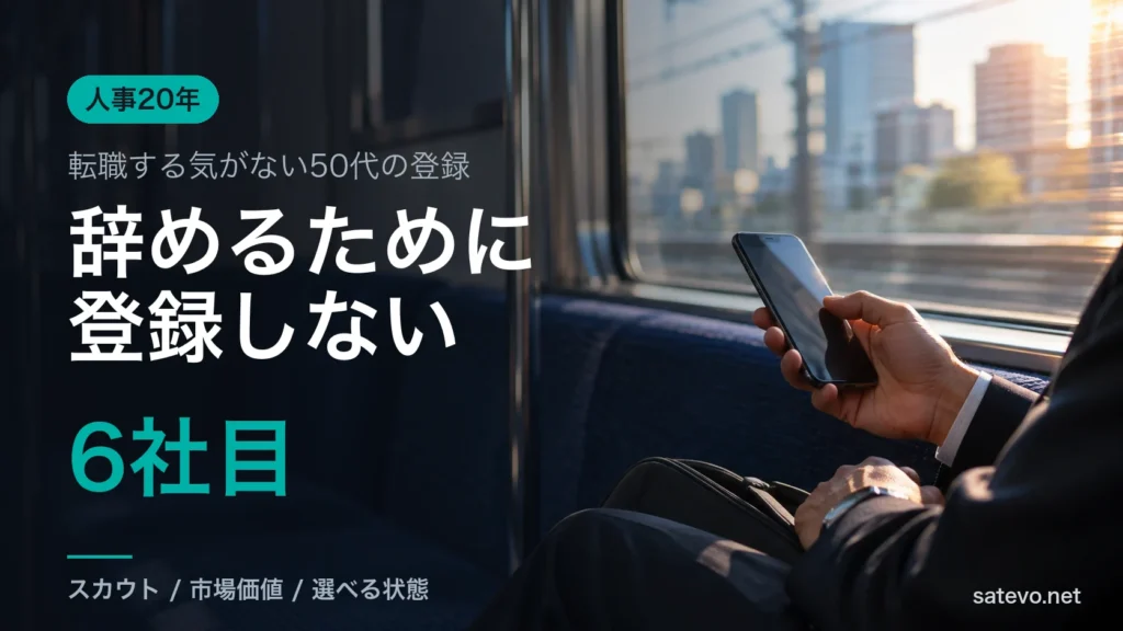 電車の中でスマートフォンを見る会社員。転職エージェントに登録する様子